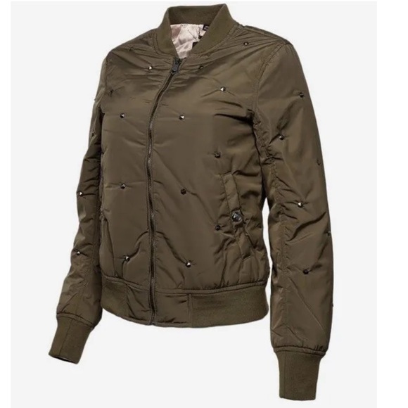 Nanette Lepore Studded Olive Bomber Jacket, Size Medium NWT! - Picture 1 of 13